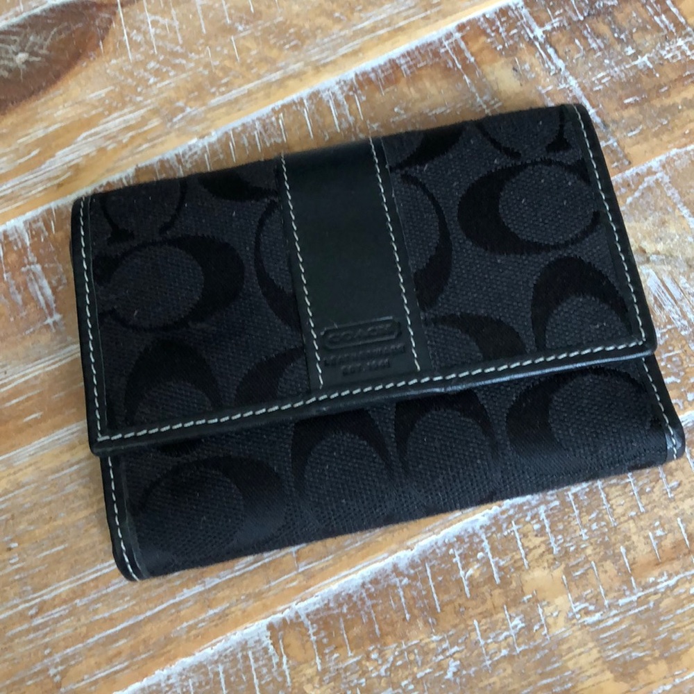 Coach Black Signature Canvas Trifold Wallet